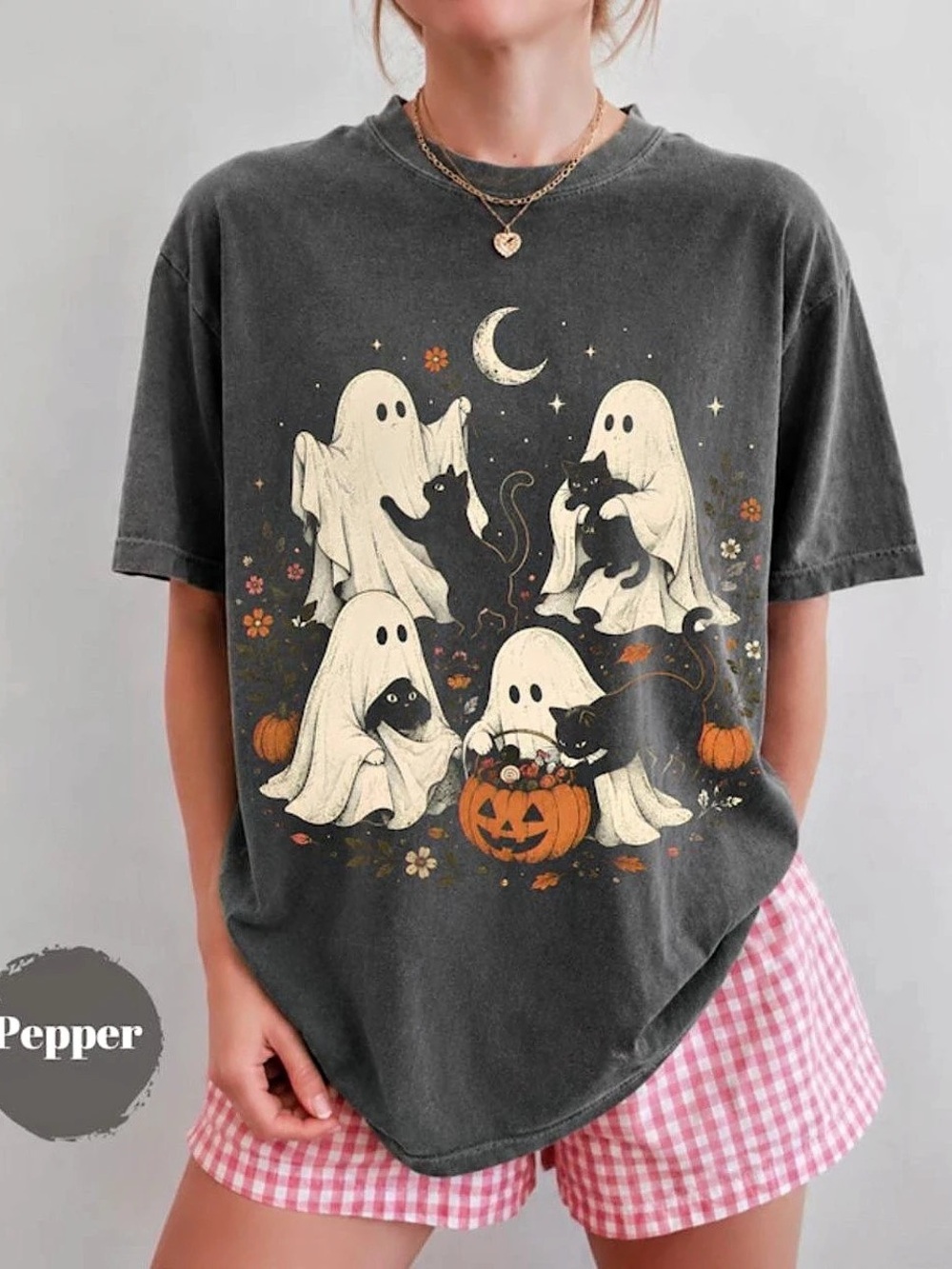Comfort Colors Funny Halloween Graphic Short Sleeve Tee in Pepper for Unisex